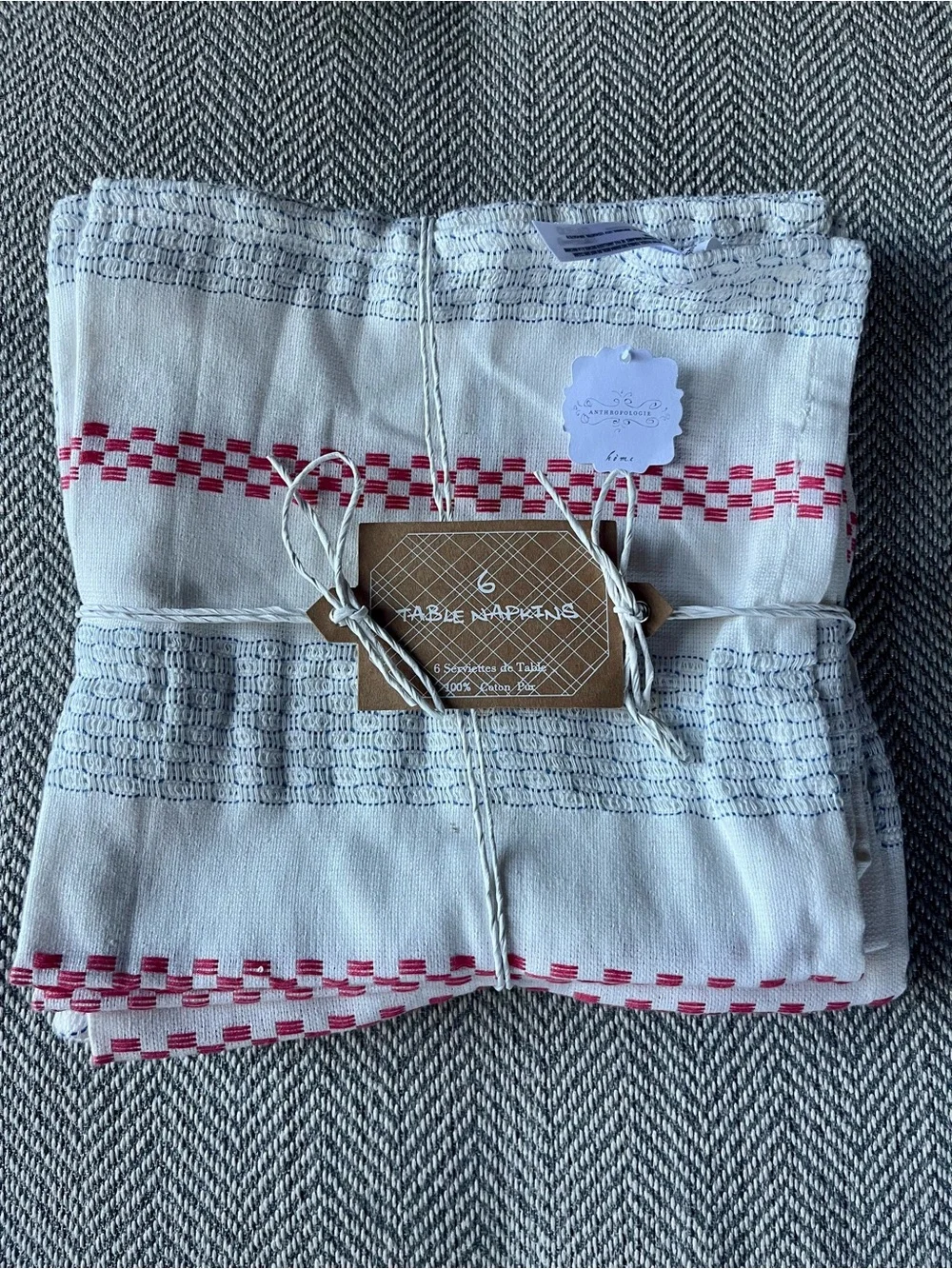 NWT Anthropologie White/Red/Blue Table Napkins - Set of 6